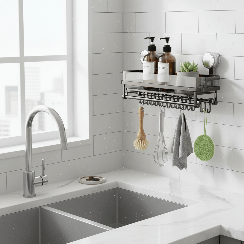No-Drill Bathroom Counter Organizer for Skincare and Towels
