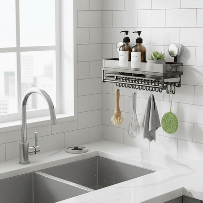 No-Drill Bathroom Counter Organizer for Skincare and Towels