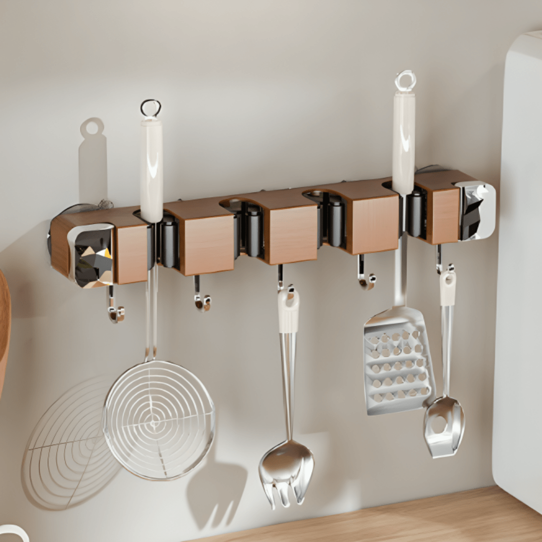 Multipurpose Wall-Mounted Storage Holder With Hooks