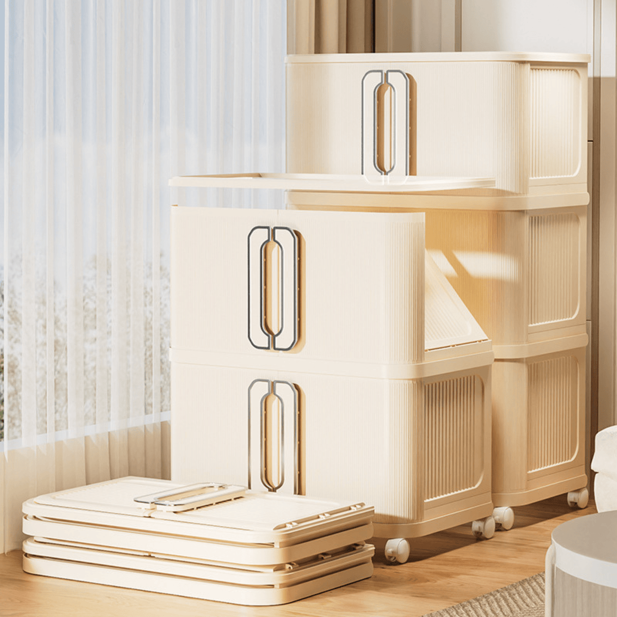 Stackable Multi-Layer Storage Cabinet with Wheels