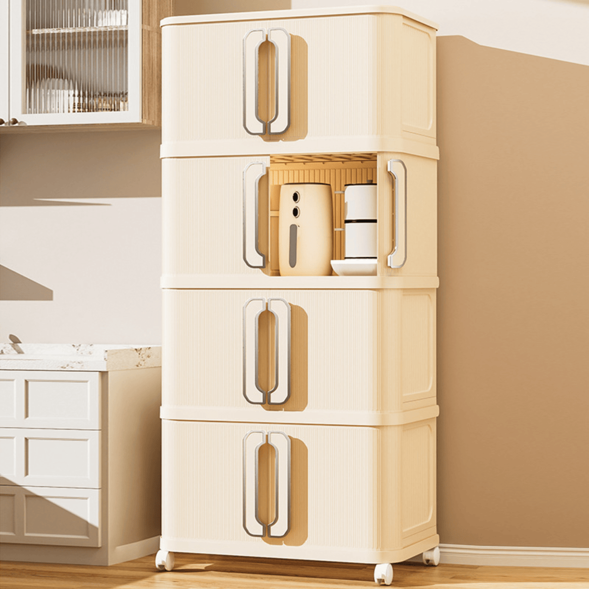 Stackable Multi-Layer Storage Cabinet with Wheels